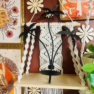 Tropical Palm Tree Wall Hanging Candle Holder | Black Metal | 15" Decor Accent‎